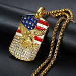 Gold American Flag Eagle Dog Tag Charm Pendant - Stainless Steel America Photo 2