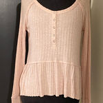 💜 Mossimo Ribbed Fleece Top Baby Pink w Henley Snap Buttons and Ruffle Peplum Size XS Photo 0