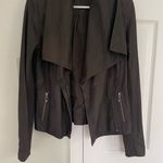Vince Draped Brown Moto Leather Jacket Rib Knit Wool Details Size M Zipper Photo 3