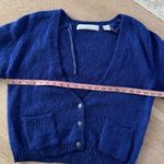 Vintage 80s Mohair Cardigan Blue Size M Slouchy Deep V Cottagecore Sweater Size M Photo 5