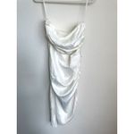 Lovers + Friends Revolve White Satin Ruched Midi Dress Photo 6