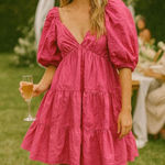 Xirena Nissa Hot Pink Cotton Puff Sleeve Keyhole Back Short Sleeve Dress Size S Photo 0