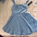 Lulus  Admirably Chic Light Blue Satin Lace-Up Mini Dress with Pockets Photo 2