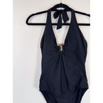 Helen Jon Womens Swimsuit Black Plunge Tortoise One Piece Halter Beach Small Photo 5