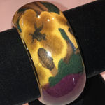 Vintage Lucite Floral Chunky Retro Boho Bangle Bracelet Purple Photo 1