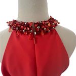 THEIA Coral Draped Halter Jeweled Neckline Lightweight Crepe Gown Ruched Size 12 Orange Photo 9