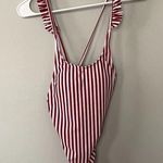 SheIn red white striped one piece swimsuit casual comfortable racerback padded Photo 0