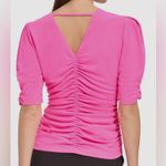 DKNY Pink Puff Sleeve Top with Ruched Design and 3/4 Sleeves Photo 2