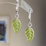Handmade fairy forest vintage retro aesthetic style simple Czech glass leaf dangle earrings🍃💚 Photo 3
