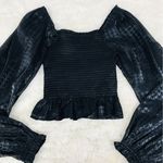 WAYF  Black Hounstooth Long Sleeve Smocked Peasant‎ Top Witchy Goth Small New Photo 1