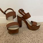 a.n.a Brown Leather And Wood Platform Heels Photo 0