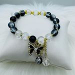 Gradient Black Beaded w/ Sparkly Bow Charm Bracelet Photo 0