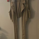 SheIn  Lapel Collar Knot Front Crop Top L Linen Summer Casual Coconut Girl Vacay Photo 5