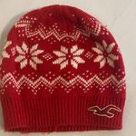 Hollister Women’s Red Snowflake Knit Beanie hat Nordic fair Isle Photo 0