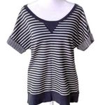 Hanes Navy and White Striped Short Sleeve Sweatshirt Size Small Blue Photo 0
