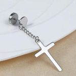 2 Piece Dangling Silver Cross Earrings - Ear Plugs, Punk, Goth, Alternative Photo 4