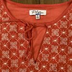 Polagram  Rust Red & White Dainty Floral Boho Ballooon Sleeve Peplum Top small Photo 5
