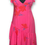 Free People  Shes a Waterfall Dress Size 0 Hot Pink Floral Ruffle Sleeve Midi Photo 0