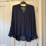 Free People  The Best Navy Button Front Lace Back Blouse Size Large Photo 2