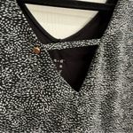 A New Day Women’s Large Short Sleeve Blouse V neck Keyhole Black and white Photo 1