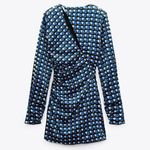 ZARA NEW GEOMETRIC PRINT DRESS BLUE LONG SLEEVE SHORT PLEATED WOMENS Photo 0