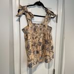 C&C California NWT  Size L Tan Blue Paisley Smocked Tank Top Bows Boho Peasant Photo 4