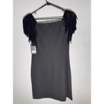 DKNY  Black Fringe Shoulder Mini Dress – Size 4 – Embellished Sleeves, Sleek Photo 2