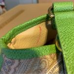 ETRO GREEN FAUX LEATHER TRIM W/TAN & GRAY COTTON PAISLEY PRINT BODY SATCHEL BAG Photo 11