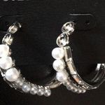 Steve Madden Pearl Baguette Crystal double hoops Photo 0