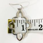 Silver Tone Dangle Pierced Earrings, Geometric scalloped hoop Photo 2