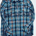 Free People  Magical Plaid Embroidered Western long sleeve Shirt Blue coastal S Photo 1