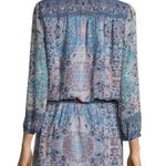 Joie  Aidee Blue Printed Silk Chiffon Long Sleeve Mini Dress Medium Photo 1