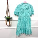 J.Crew Puff Sleeve Eyelet Dress Teal Blue Green Short Sleeve Size 8 AW798 Photo 7