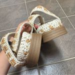 Free People  FP Roma Raffia Slip On Ankle Strap Platform Sandals Tan White 8 Photo 9
