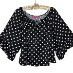 Betsey Johnson Betsy Johnson Top S Cape Sleeve Black White Polka Dot Shirt Popover Tie Blouse Photo 0