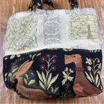 Vintage Robert Allen Woodland Animals Medium Tapestry Tote Bag Green Photo 8