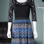 Speechless Sz M Too Cute Dress Blue Chevron Print Flannel Black Lace Upper Photo 0