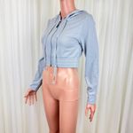 New Mix NWOT  Long Sleeve Zipper Front Cropped Hoodie Sweatshirt Sz MD Gray Photo 3