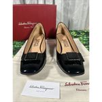 Salvatore Ferragamo Black Patent Leather Chunky Kitten Heels Pumps size 10 AA Photo 1