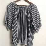 Old Navy  Womens Shirt Blouse Blue White Stripe Scallop Hem Keyhole Size XXL Photo 0