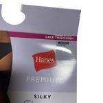 Hanes Premium Silky Sheer Lace Thigh Highs Medium Black Nylon/Spandex Photo 2