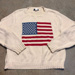SML Sport Womens XL Vintage 90s American Flag Cream Colored Made in USA Sweater Photo 0