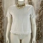 Michael Kors  White Lace Blouse Women’s M Fringe Hem‎ Short Sleeve Top Classic Photo 2