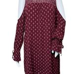 Lucky Brand Dress Womens Large Burgundy White Geometric Boho Bohemian Peasant Photo 0