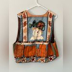 Unique Vintage VTG HANDMADE Scarecrow Punpkin Sunflower Vest Bomber Fall Brown Boho Size M L Photo 4