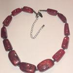 NY Deep Red Burgundy Shimmer Beaded Boho Chunky Retro Statement Necklace Photo 2