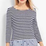Talbots  Nautical Striped Ruffle Hem Flounce T-shirt Size 2X Cotton 3/4 Sleeve Photo 0