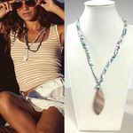 Free People Ariana Ost The Era Strand Necklace Navy Shell Pendant Bohemian Beach Photo 1