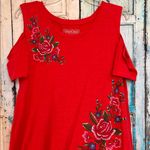 Cherokee Women’s Red Rose Top With Peekaboo Sleeves Large Photo 0