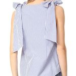J.O.A. NEW STRIPED BLUE WHITE SLEEVELESS BOW TIE DETAIL TOP BLOUSE L Photo 6